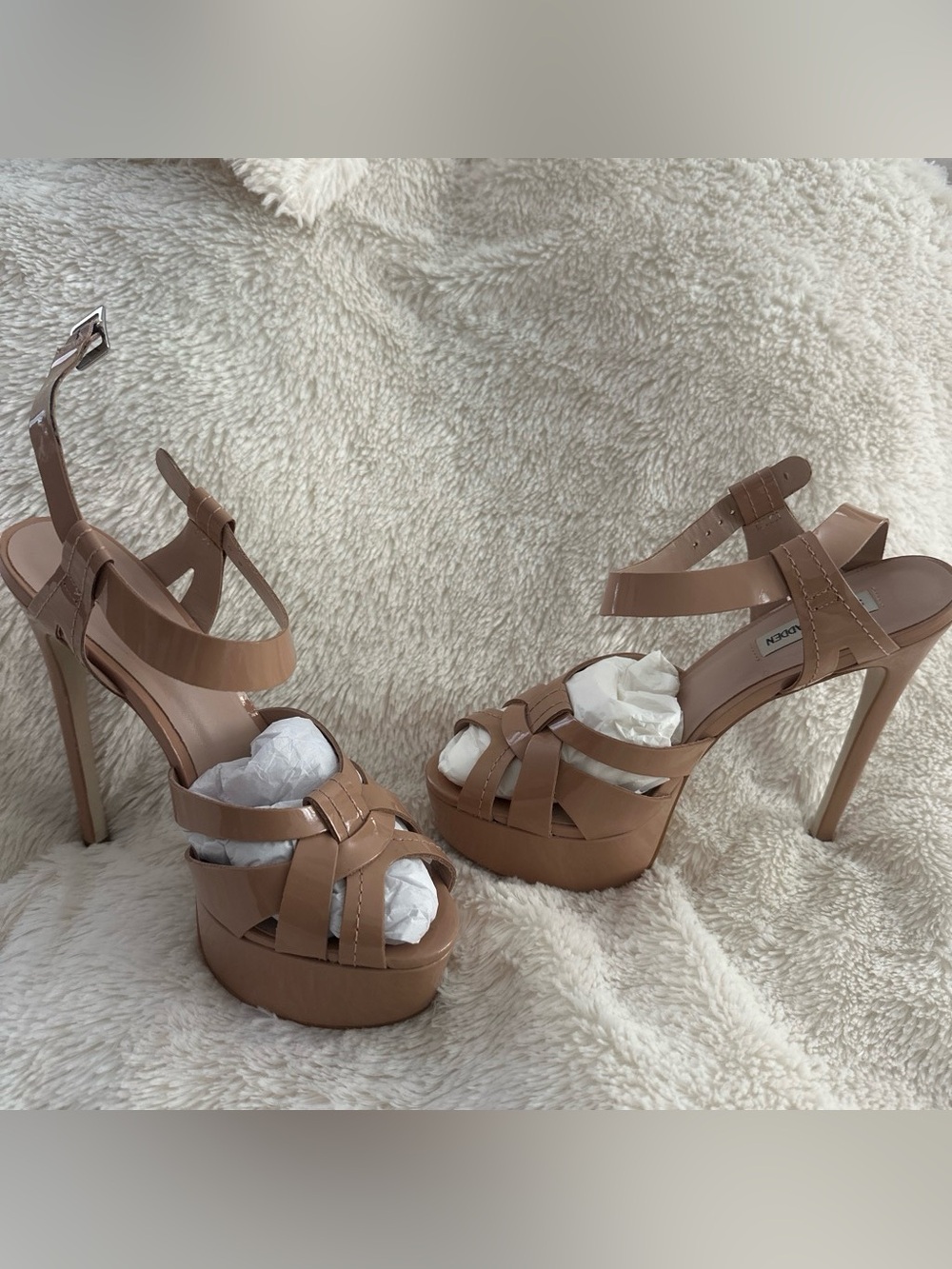 Steve Madden Nude Patent Platform Strappy Heels